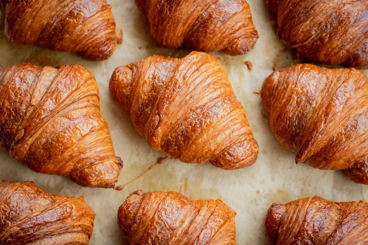 Sample photo: fresh croissants on a baking tray